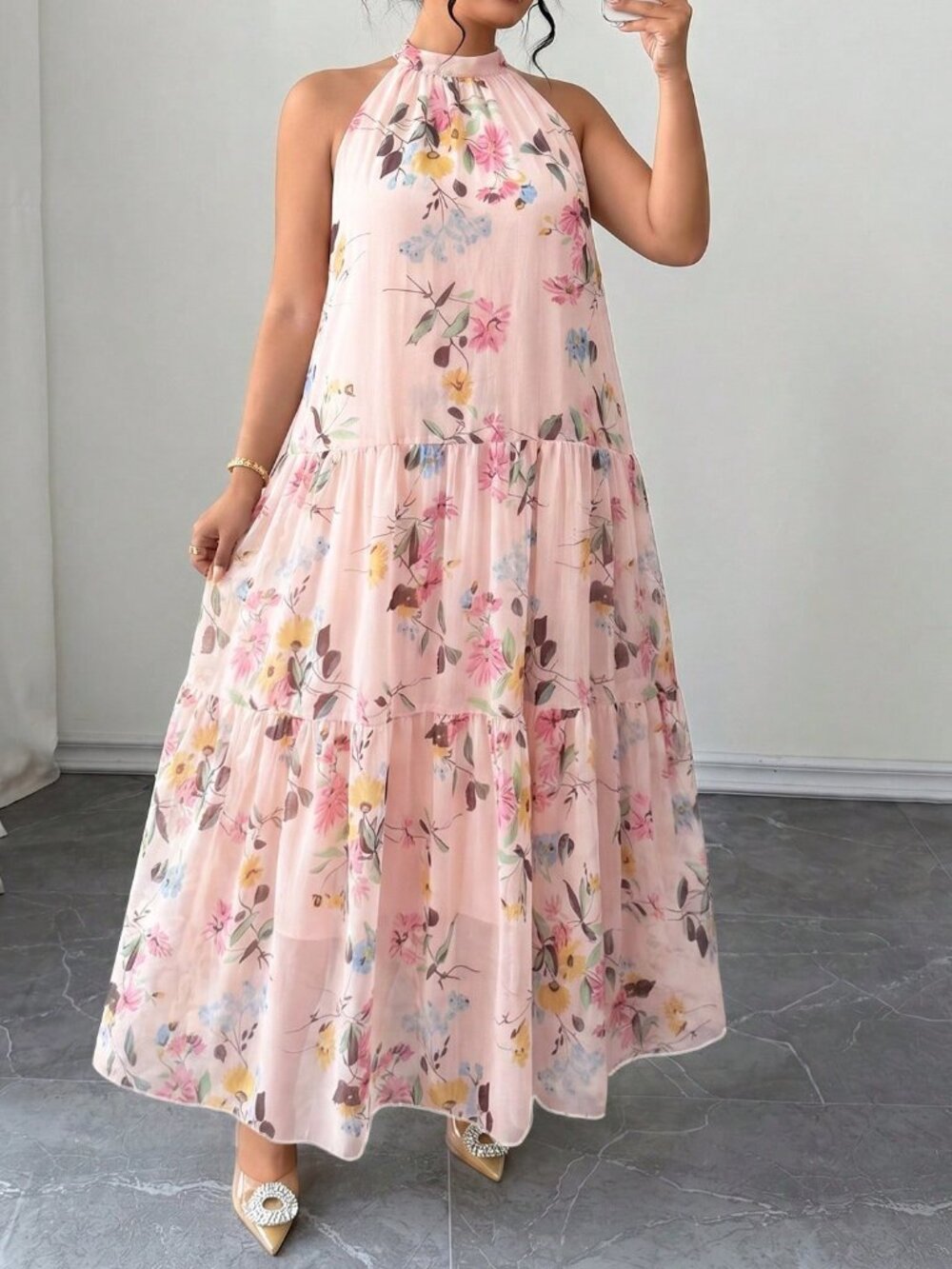 Multicolor Boho Women's Plus Size Floral Maxi Dress - Picture 4 of 7